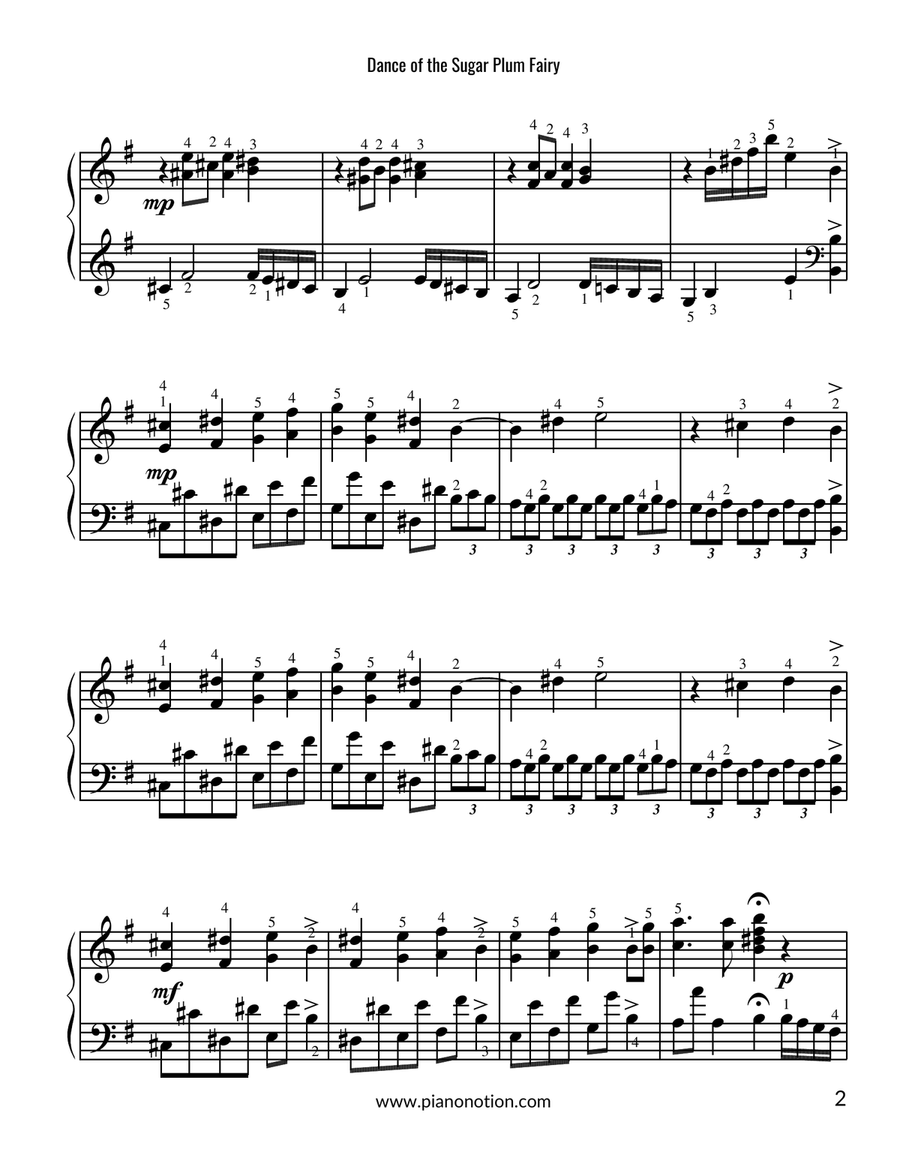 Dance of the Sugar Plum Fairy - The Nutcracker Suite (Piano Solo) Easy Piano scores gallery preview page 2