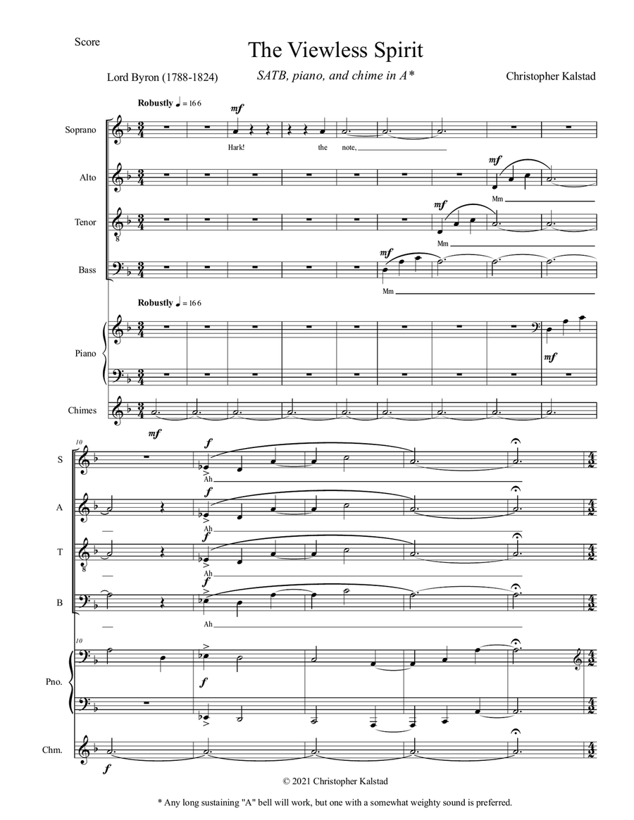 The Viewless Spirit (SATB, Piano, and Chime in A) 4-Part scores gallery preview page 2