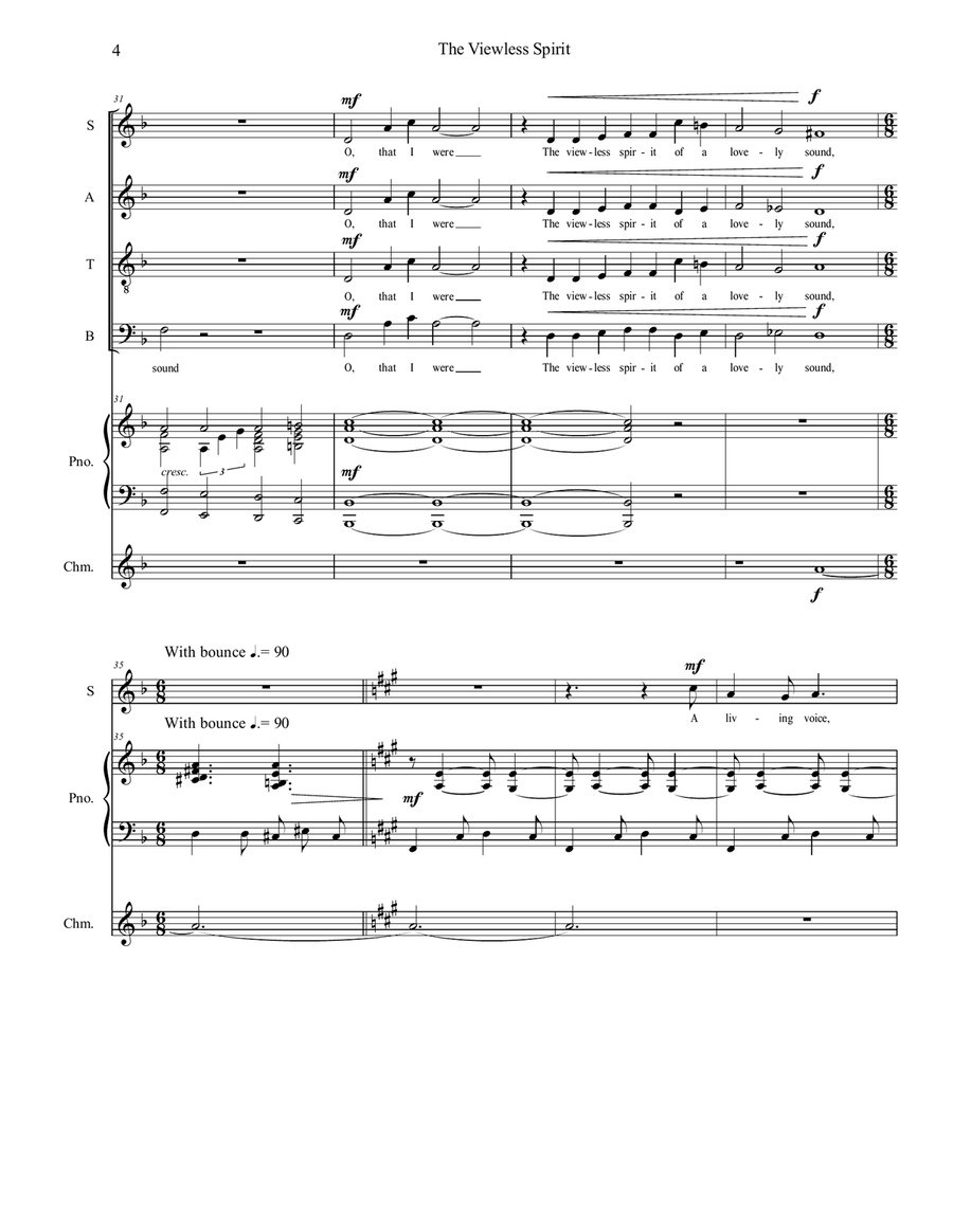 The Viewless Spirit (SATB, Piano, and Chime in A) 4-Part scores gallery preview page 5