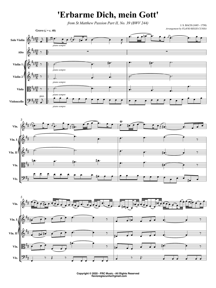 Aria: Erbarme Dich, mein Gott from Matthäuspassion (Strings and Alto voice) String Orchestra scores gallery preview page 3