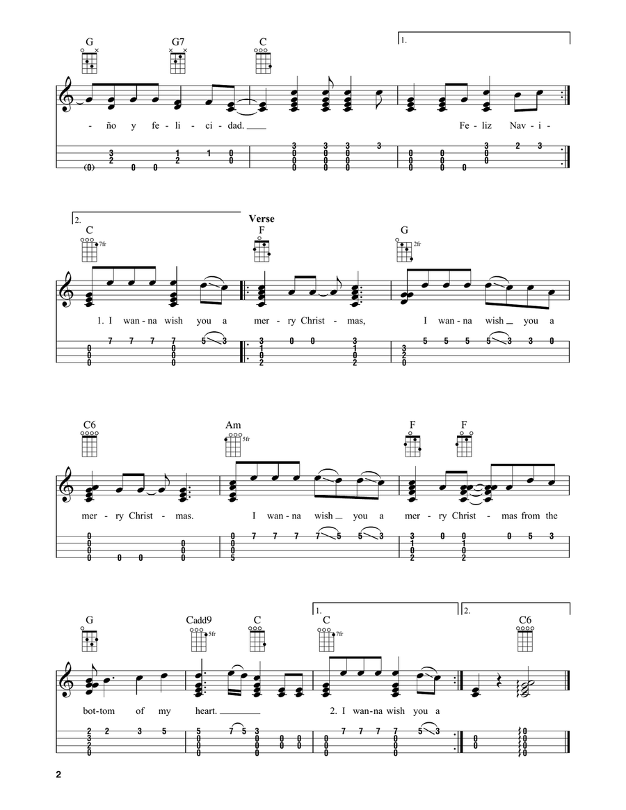 Feliz Navidad (arr. Fred Sokolow) Ukulele scores gallery preview page 2