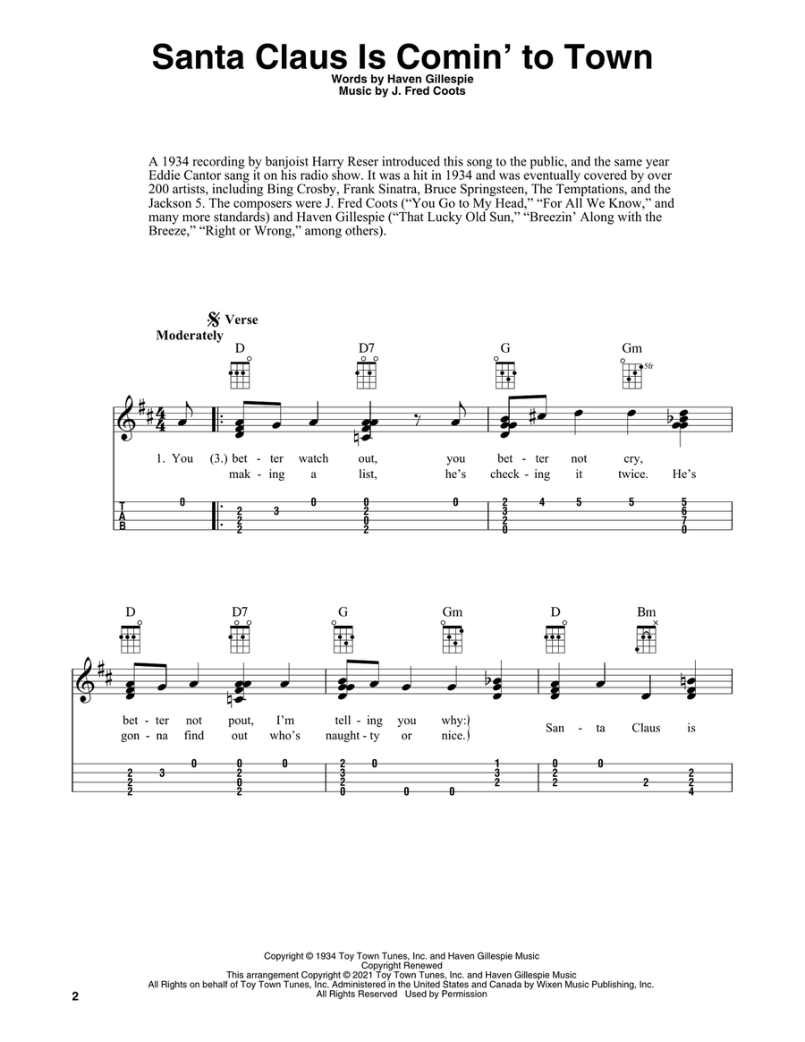 Santa Claus Is Comin' To Town (arr. Fred Sokolow) Ukulele scores gallery preview page 2