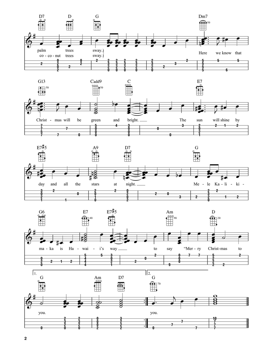 Mele Kalikimaka (arr. Fred Sokolow) Ukulele scores gallery preview page 2