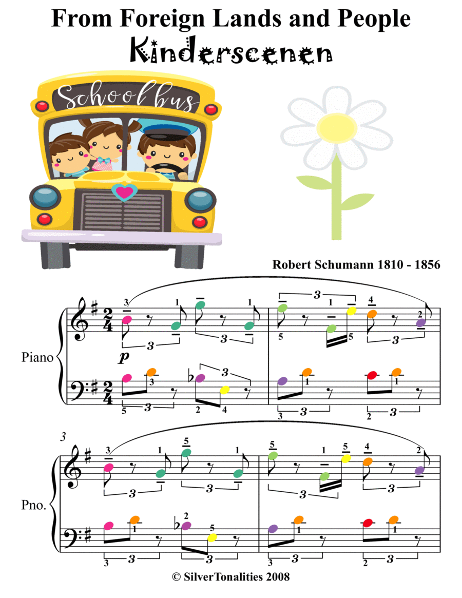 From Foreign Lands and People Kinderscenen Easy Piano Sheet Music with Colored Notes Easy Piano scores gallery preview page 1
