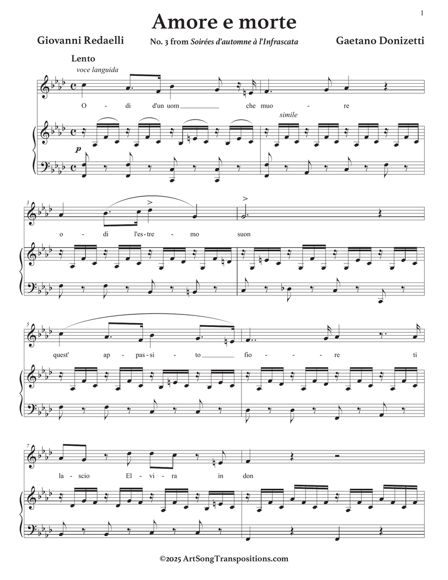 DONIZETTI: Amore e morte (transposed to F minor) Piano, Vocal scores gallery preview page 2