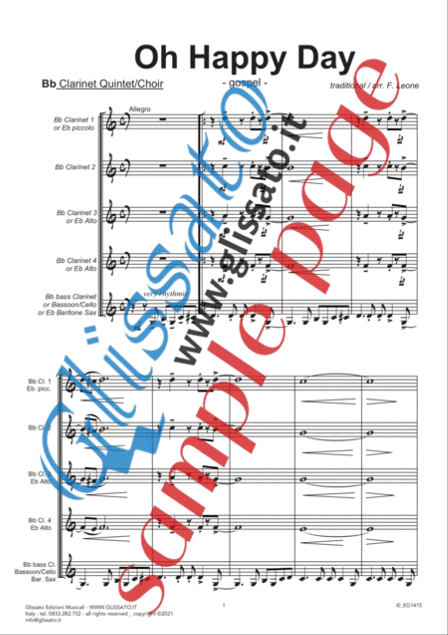 Oh Happy Day - Clarinet Quintet/Choir (10 parts & score) Choir scores gallery preview page 2
