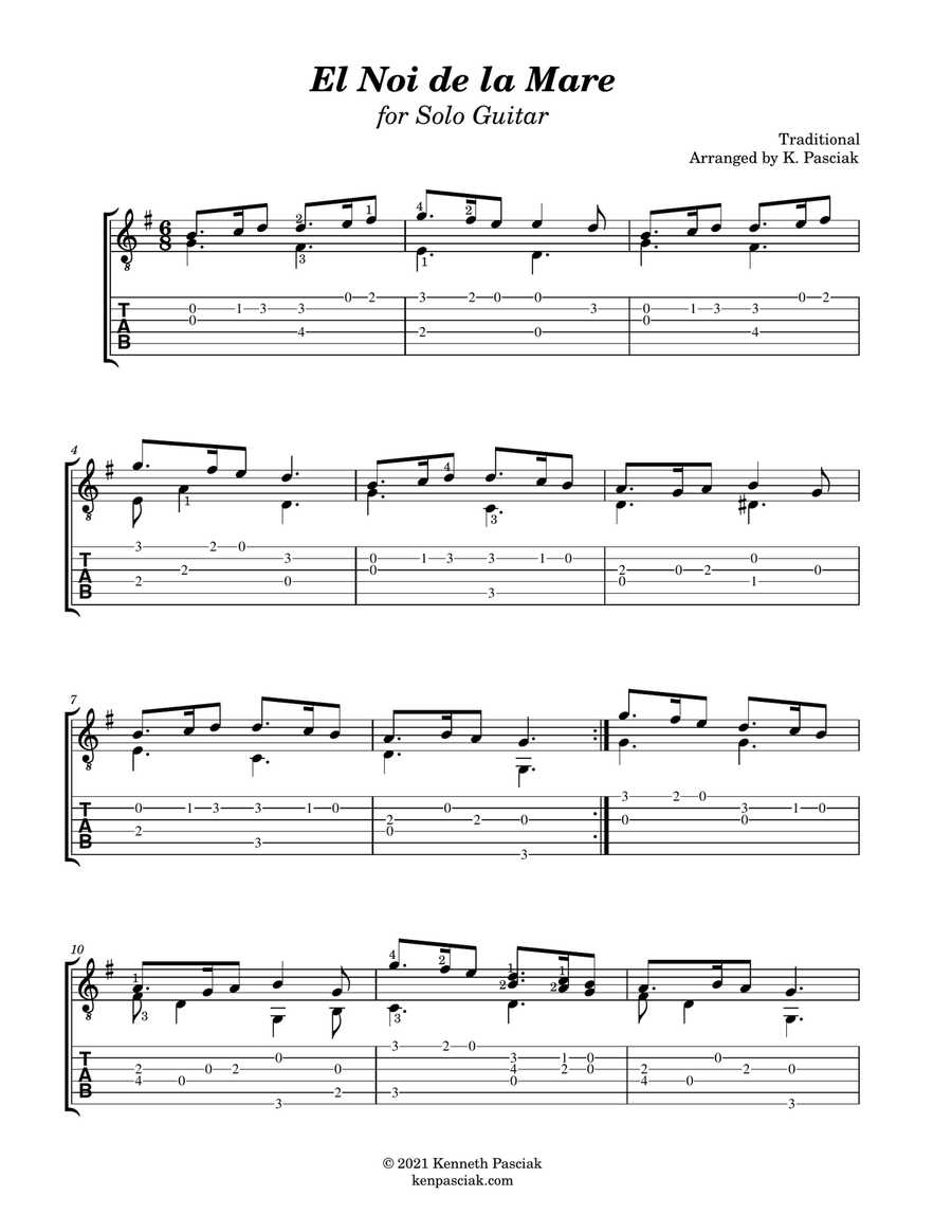 El Noi de la Mare (for Solo Guitar) Guitar Tablature scores gallery preview page 3