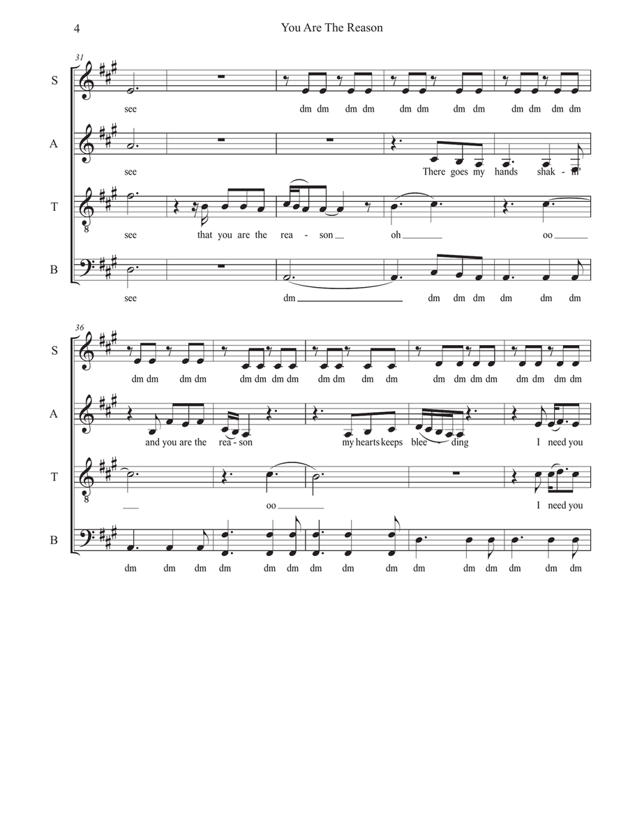 You Are The Reason You Are The Reason 4-Part scores gallery preview page 4