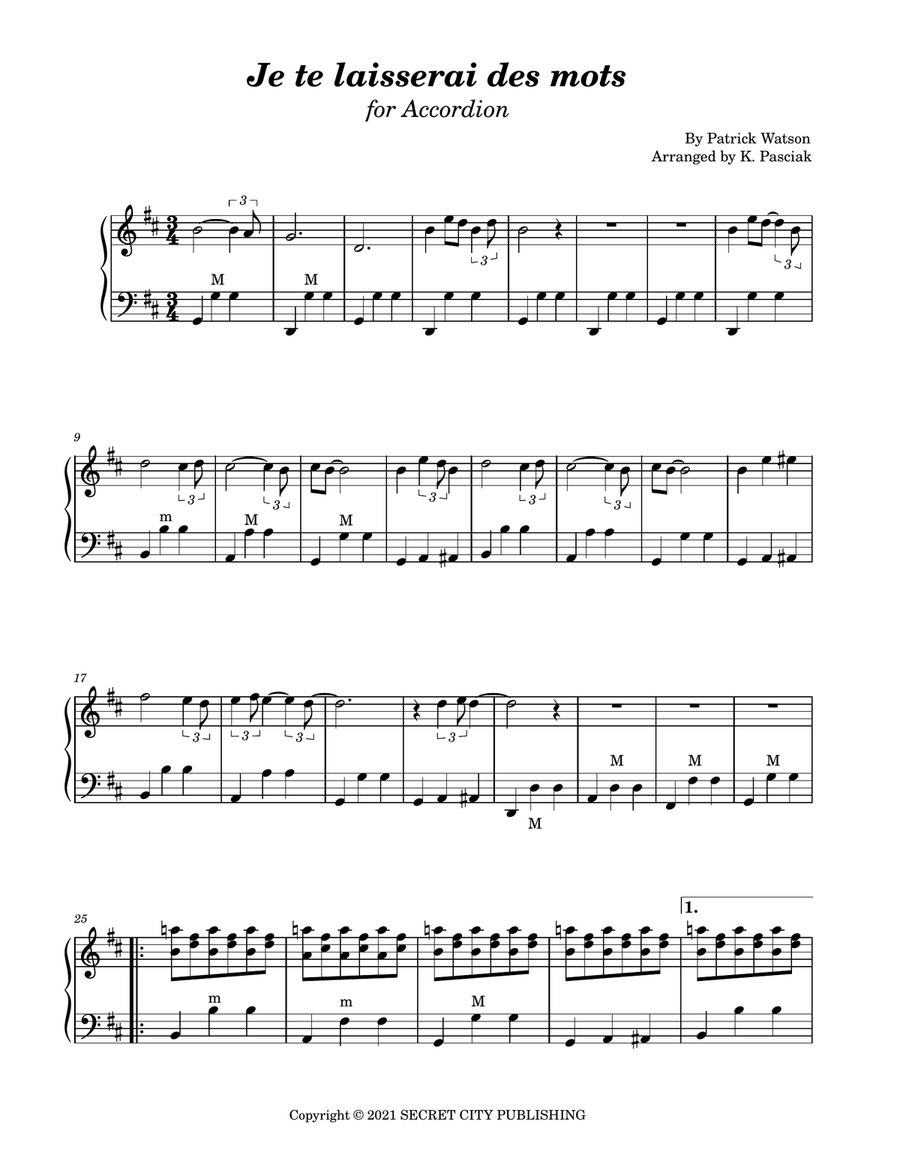 Je Te Laisserai Des Mots Accordion scores gallery preview page 2