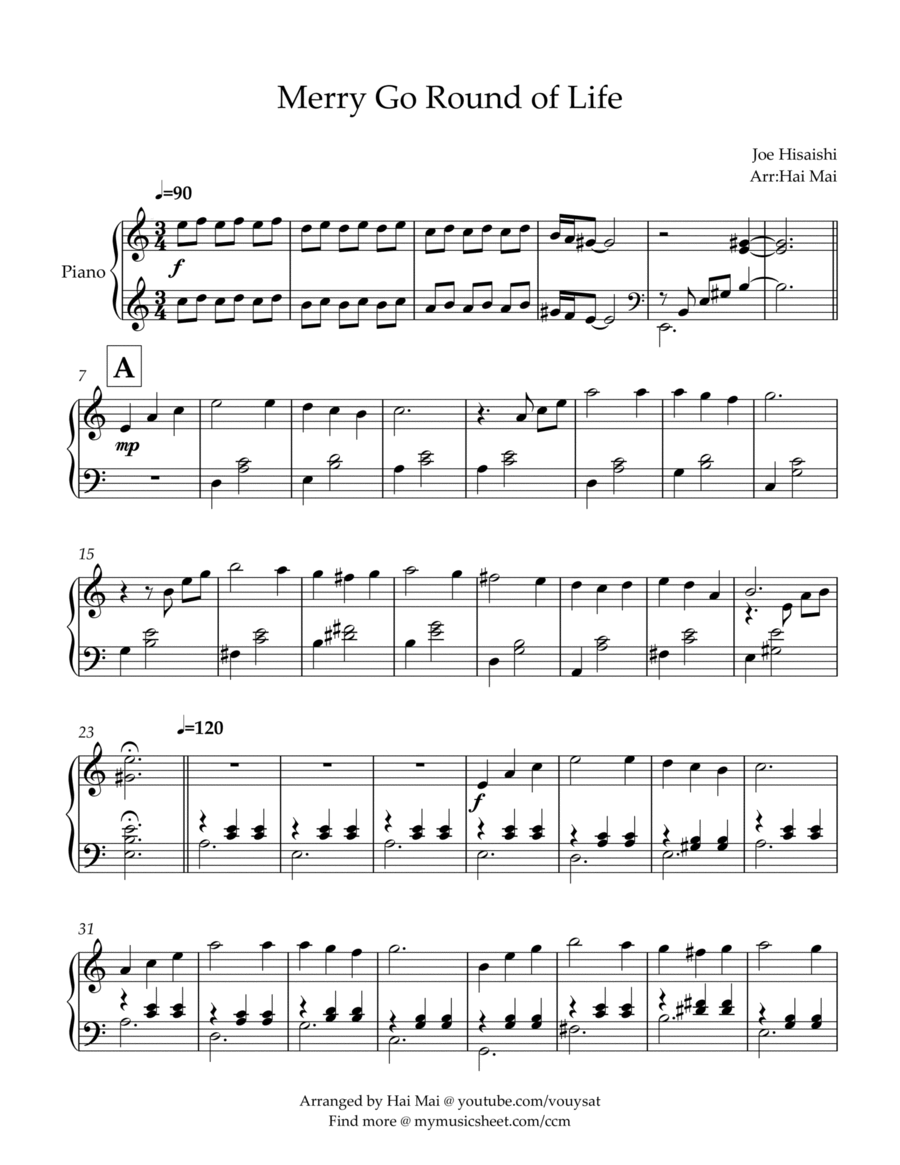 Merry-go-round Of Life Easy Piano scores gallery preview page 1