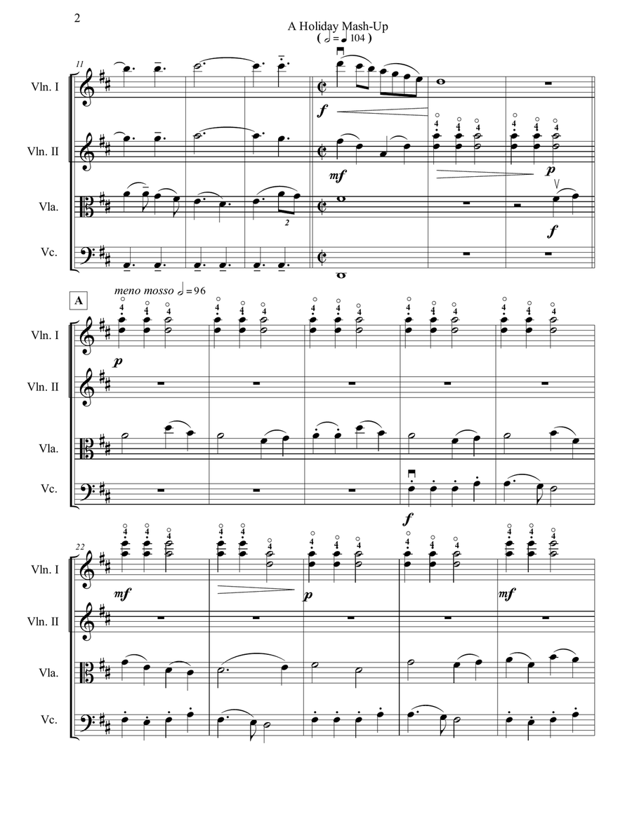 A Holiday Celebration Mash-Up for String Quartet String Quartet scores gallery preview page 5
