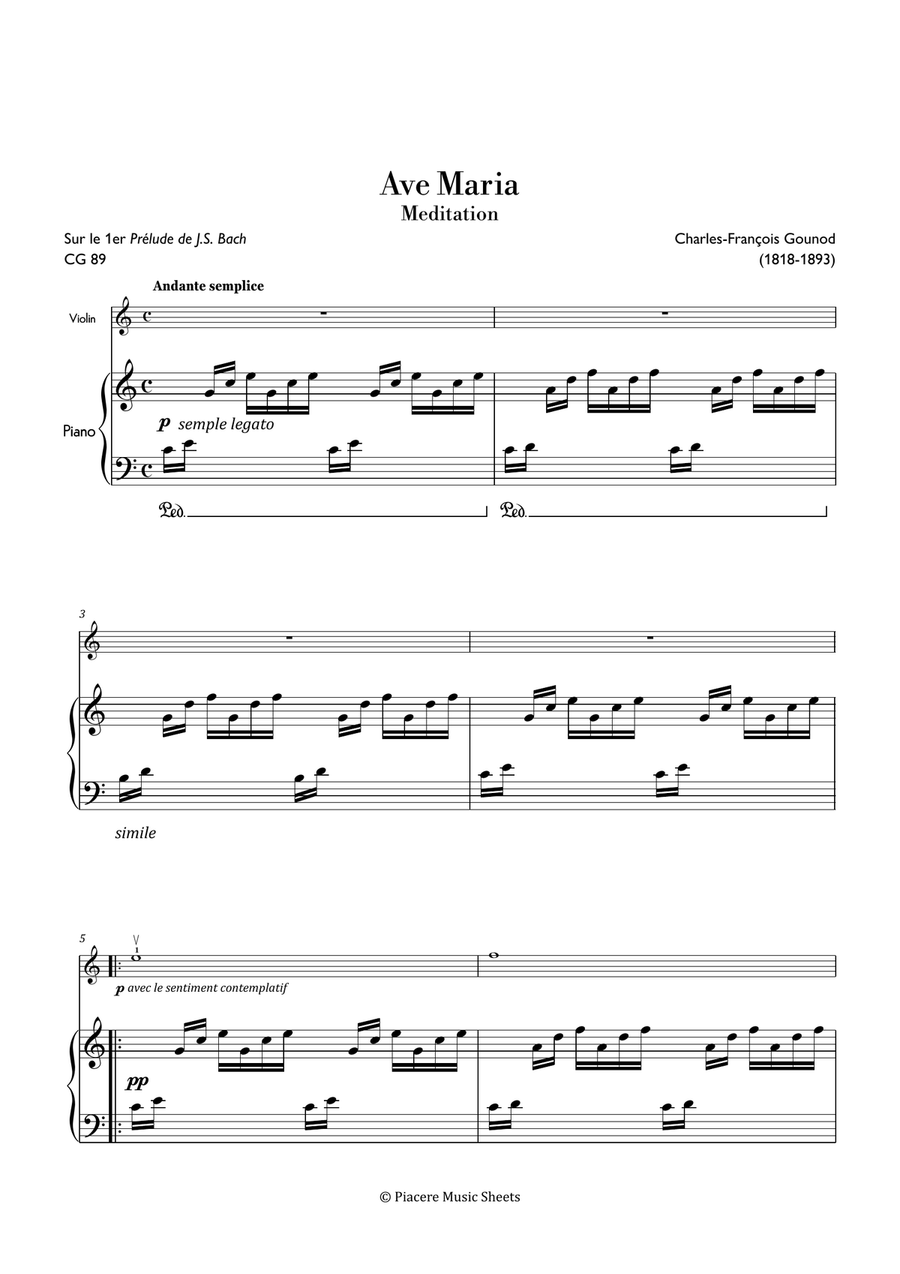 Gounod - Ave Maria Meditation in C Major - Intermediate Violin Solo scores gallery preview page 2