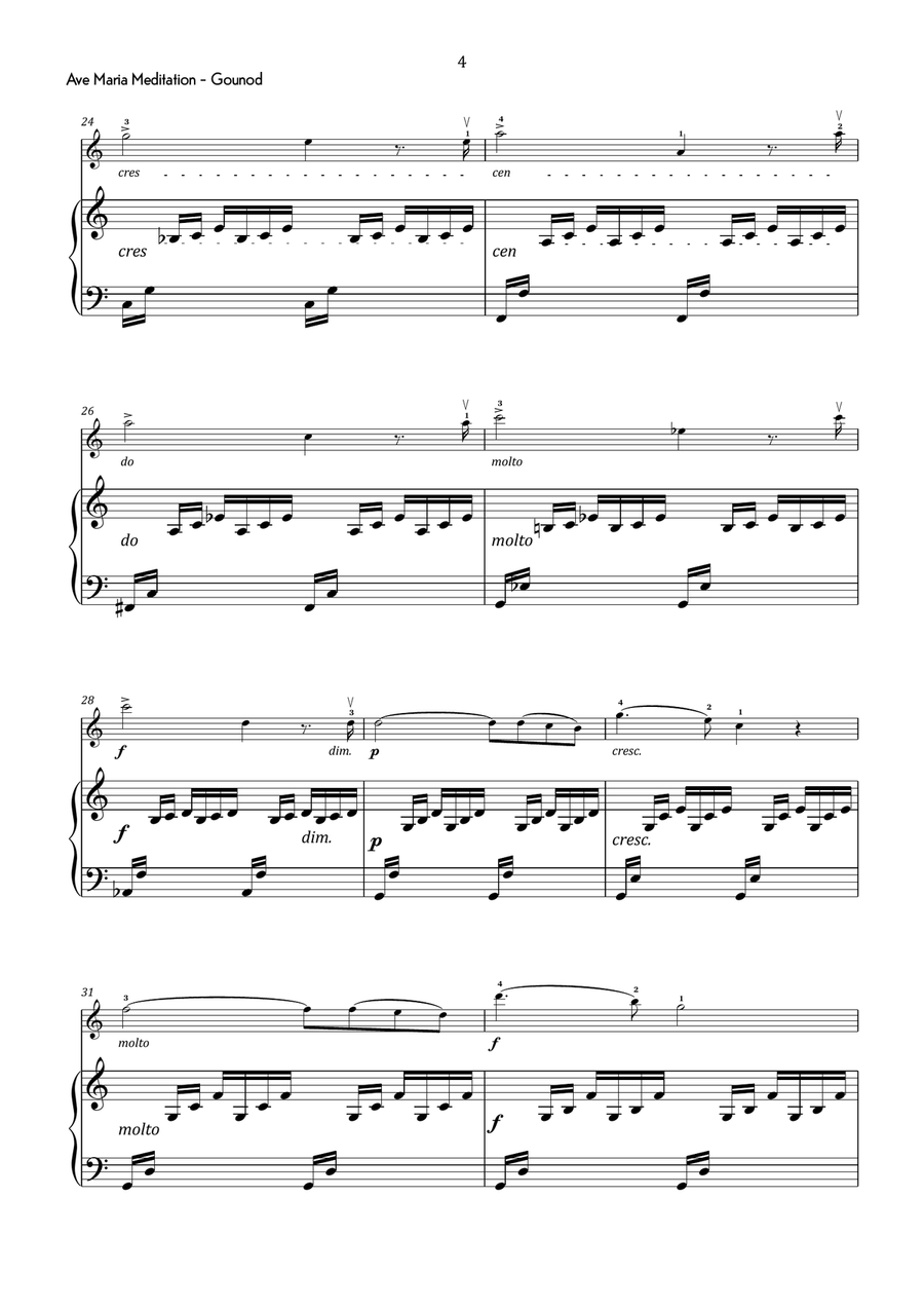 Gounod - Ave Maria Meditation in C Major - Intermediate Violin Solo scores gallery preview page 5
