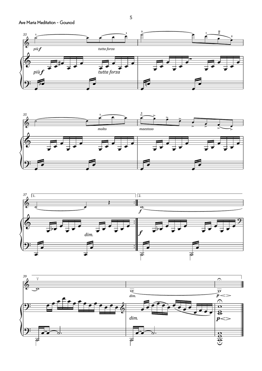 Gounod - Ave Maria Meditation in C Major - Intermediate Violin Solo scores gallery preview page 6