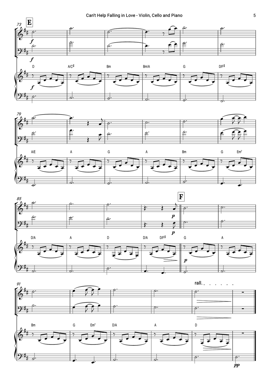 Can't Help Falling In Love Piano Trio scores gallery preview page 5