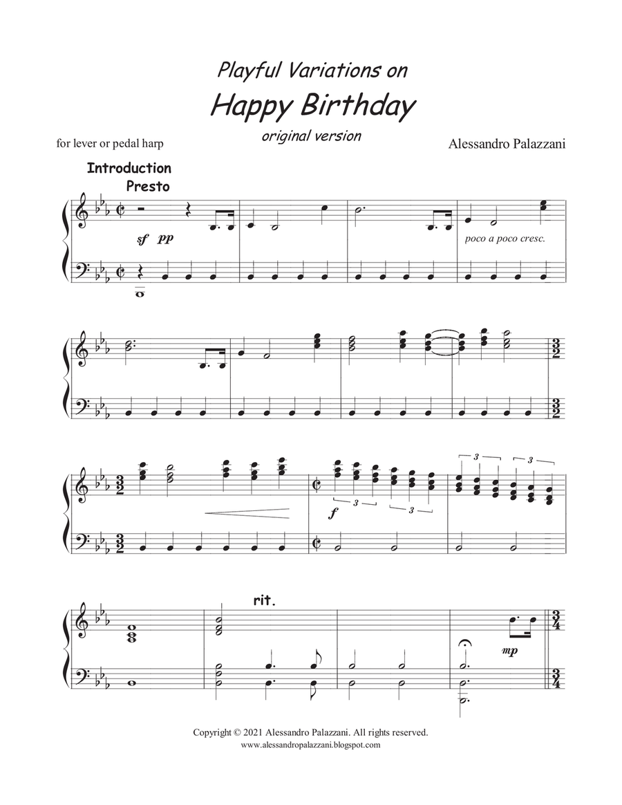 Playful Variations on Happy Birthday Harp scores gallery preview page 5