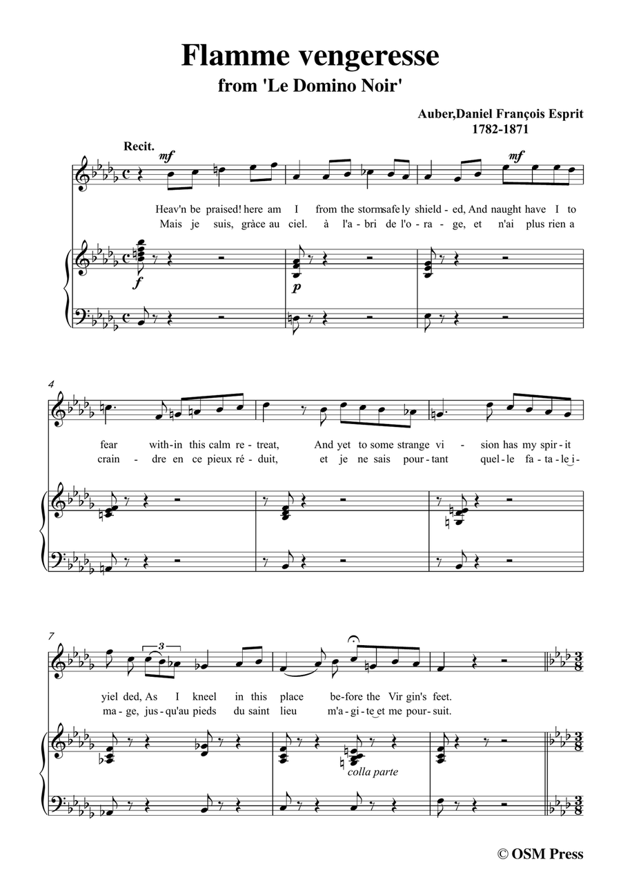 Auber-Flamme Vengeresse,from Le Domino Noir,in b flat minor,for Voice and Piano Piano, Vocal scores gallery preview page 3