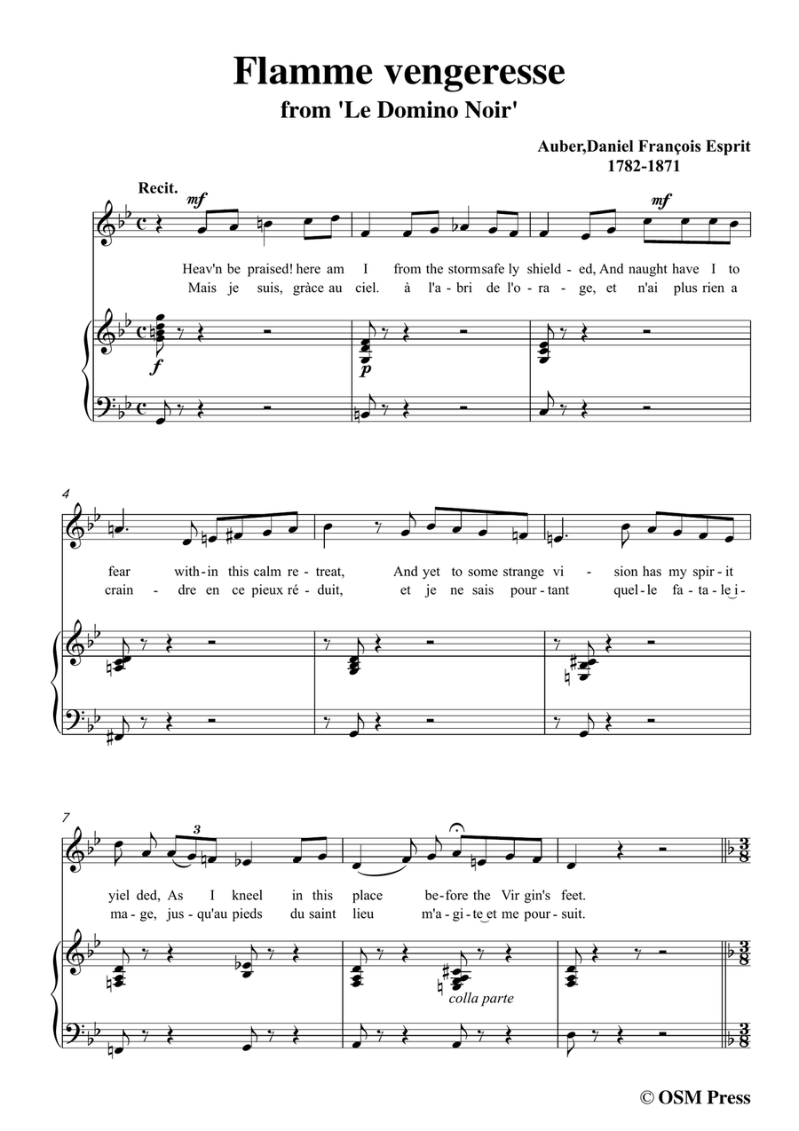 Auber-Flamme Vengeresse,from Le Domino Noir,in g minor,for Voice and Piano Piano, Vocal scores gallery preview page 3