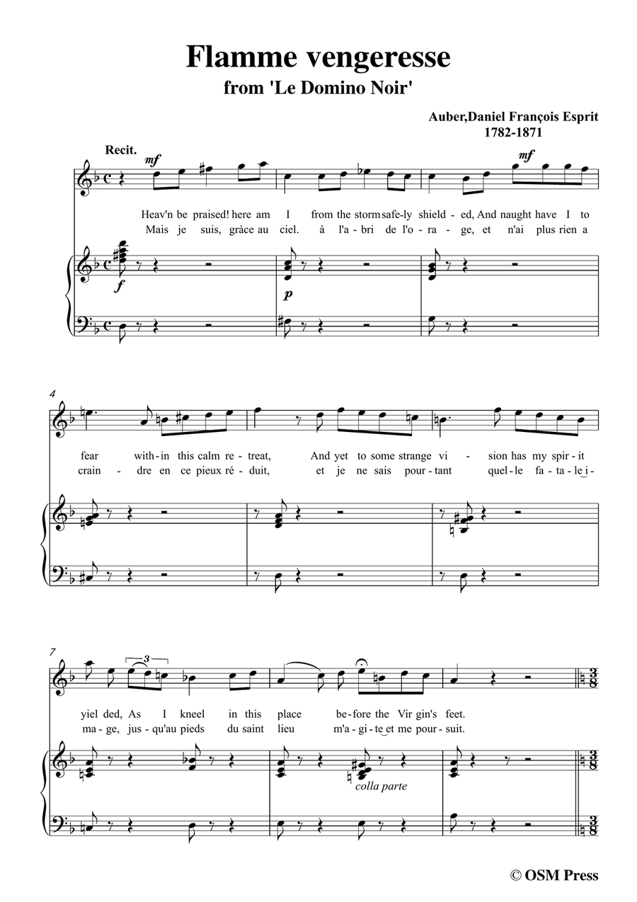 Auber-Flamme Vengeresse,from Le Domino Noir,in d minor,for Voice and Piano Piano, Vocal scores gallery preview page 3