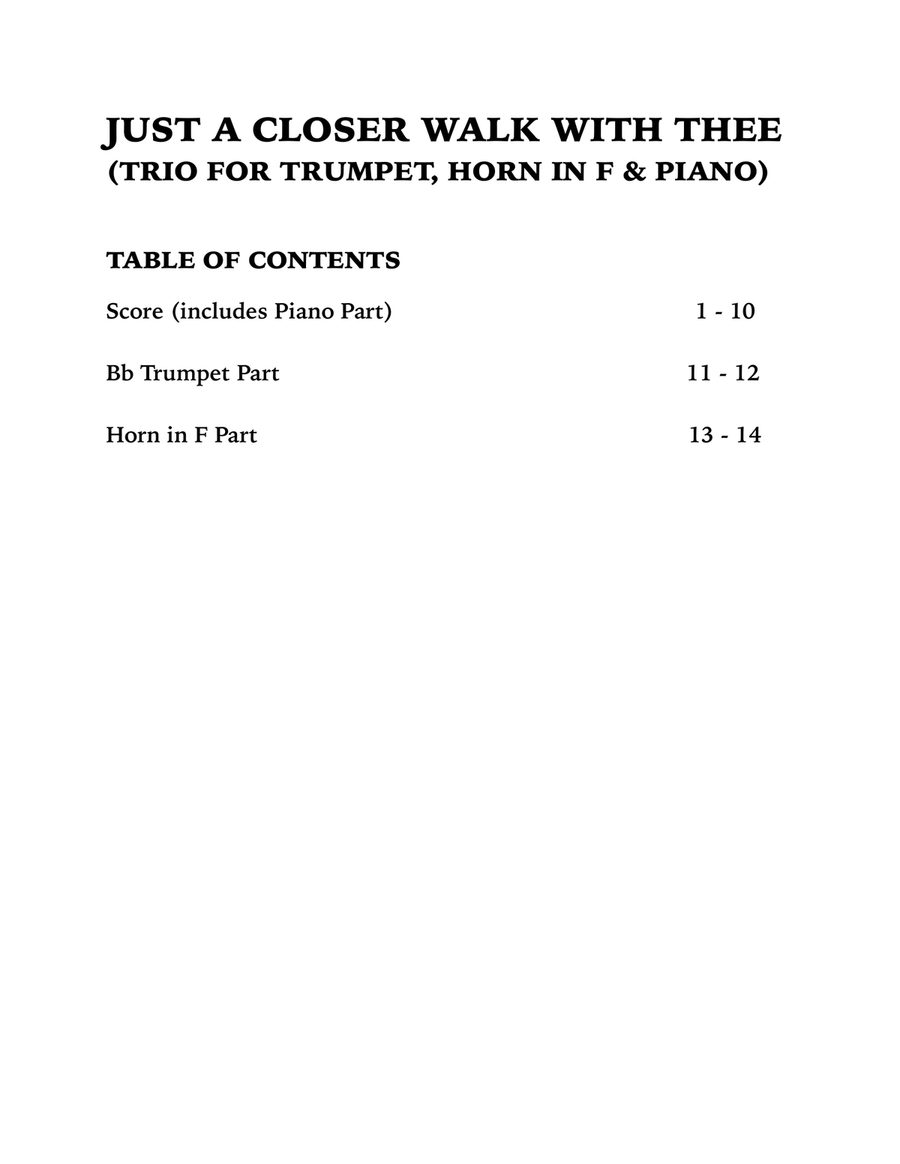 Just a Closer Walk with Thee / Solace (Trio for Trumpet, Horn in F and Piano) Brass Trio scores gallery preview page 3