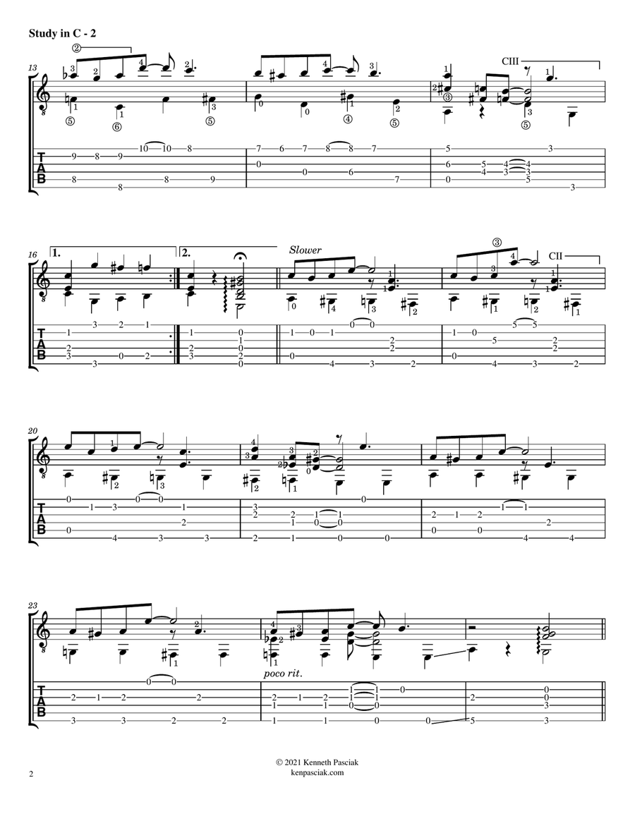 Study in C Major (for Solo Guitar) Guitar Tablature scores gallery preview page 3