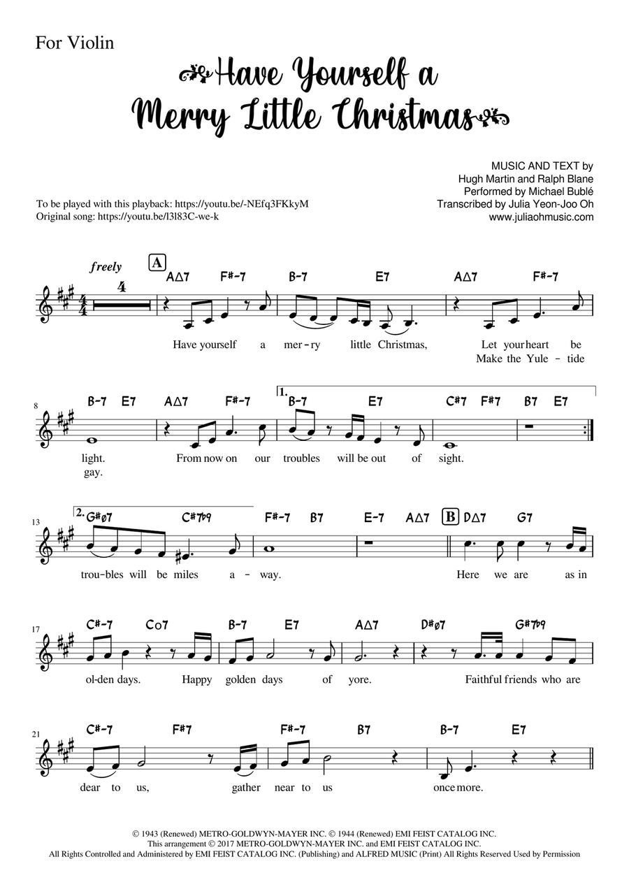 Have Yourself A Merry Little Christmas Violin Solo scores gallery preview page 2