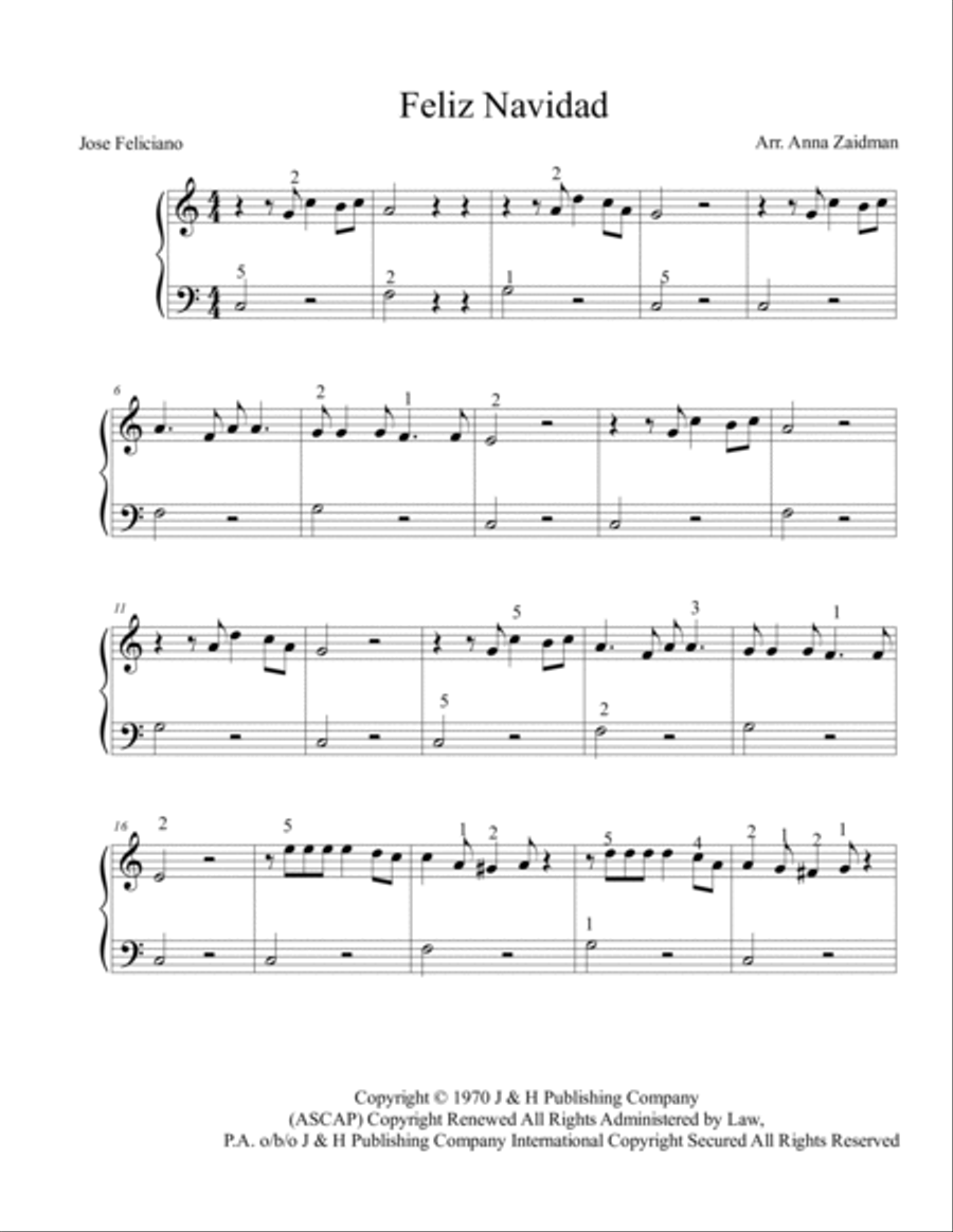 Feliz Navidad Easy Piano scores gallery preview page 2