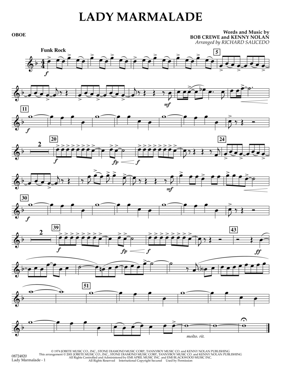 Lady Marmalade (from Moulin Rouge) (arr. Richard Saucedo) - Oboe Concert Band scores gallery preview page 1