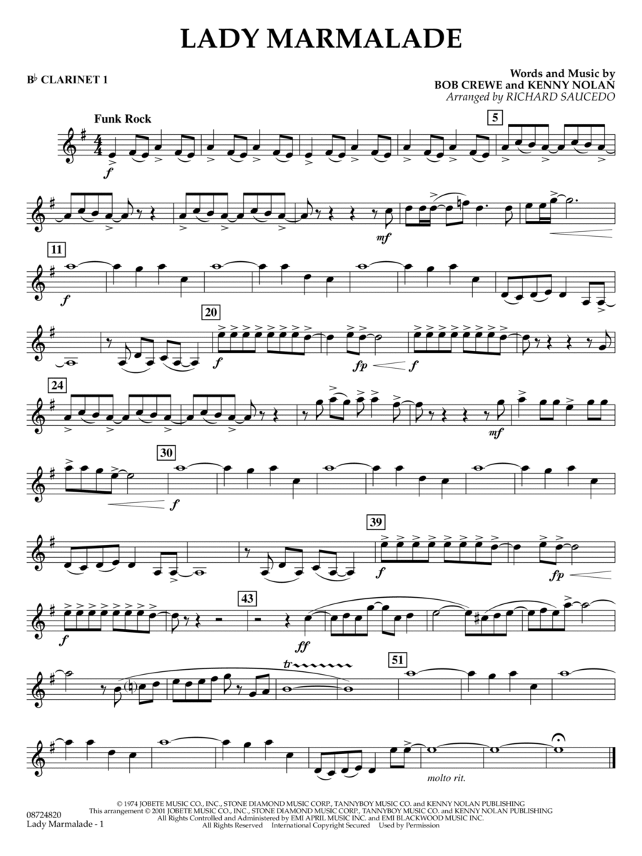 Lady Marmalade (from Moulin Rouge) (arr. Richard Saucedo) - Bb Clarinet 1 Concert Band scores gallery preview page 1