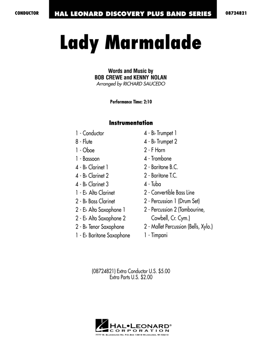 Lady Marmalade (from Moulin Rouge) (arr. Richard Saucedo) - Conductor Score (Full Score) Concert Band scores gallery preview page 1