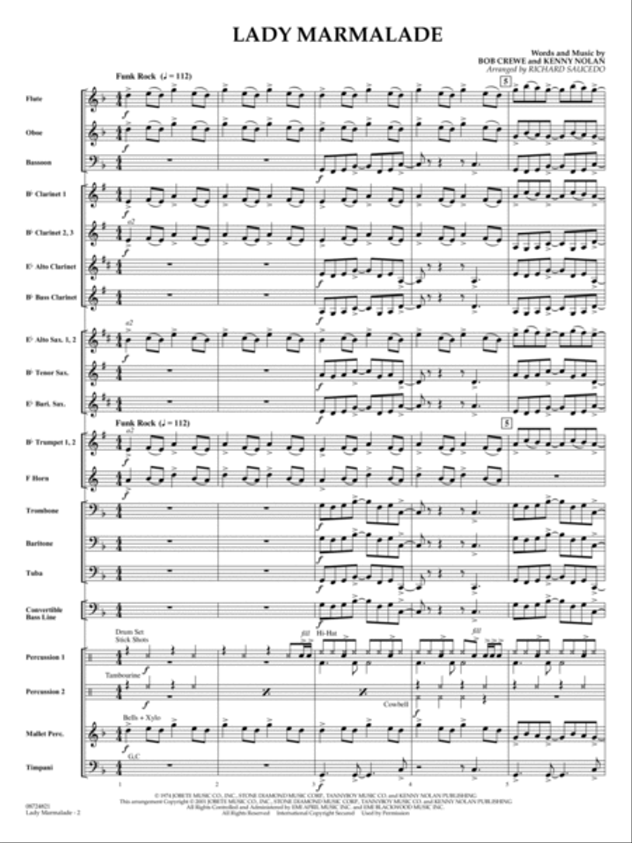 Lady Marmalade (from Moulin Rouge) (arr. Richard Saucedo) - Conductor Score (Full Score) Concert Band scores gallery preview page 2