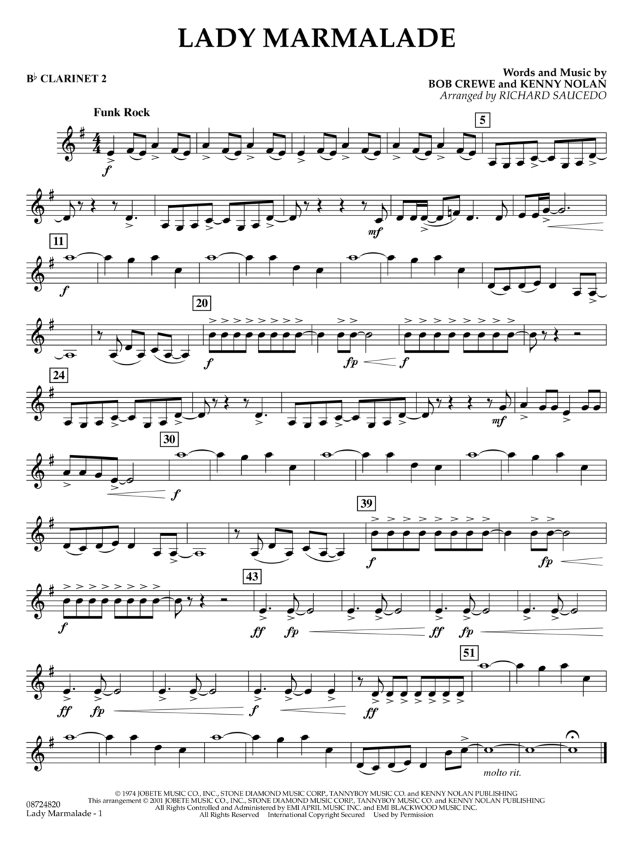 Lady Marmalade (from Moulin Rouge) (arr. Richard Saucedo) - Bb Clarinet 2 Concert Band scores gallery preview page 1