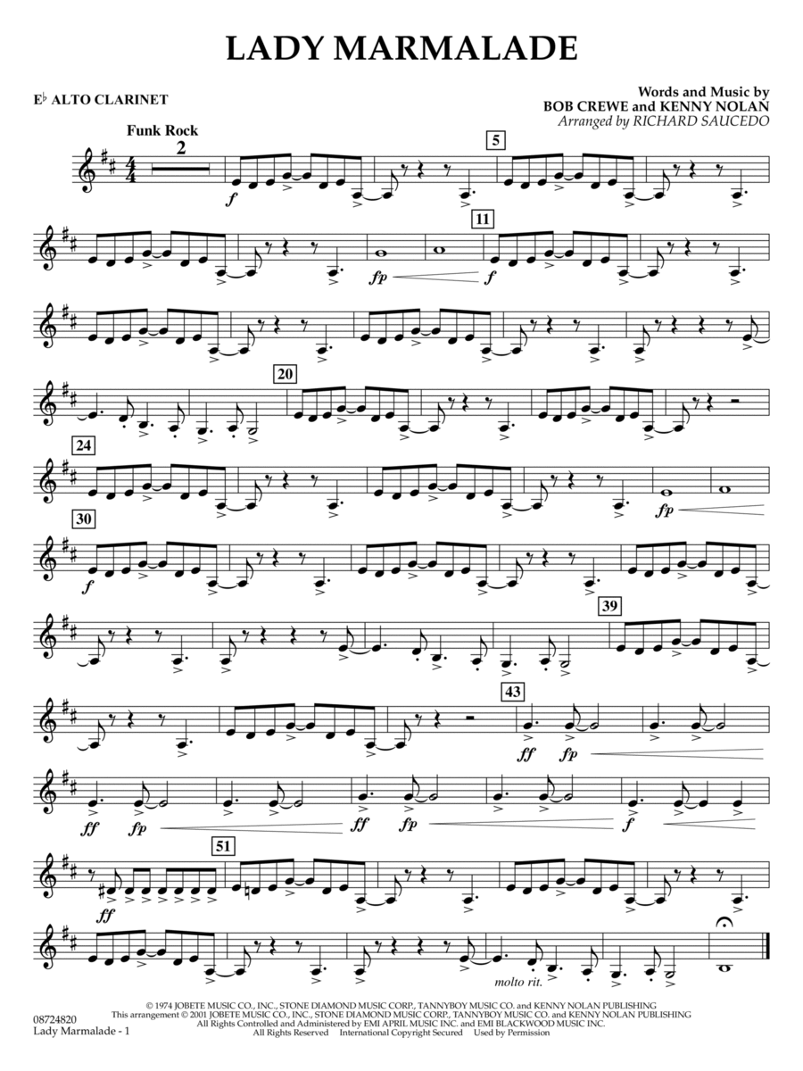 Lady Marmalade (from Moulin Rouge) (arr. Richard Saucedo) - Eb Alto Clarinet Concert Band scores gallery preview page 1
