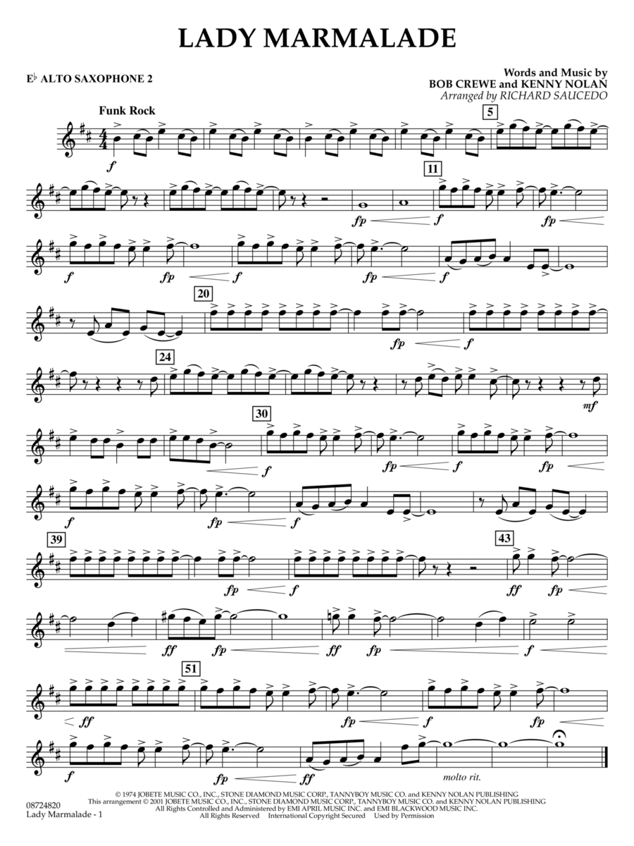 Lady Marmalade (from Moulin Rouge) (arr. Richard Saucedo) - Eb Alto Saxophone 2 Concert Band scores gallery preview page 1