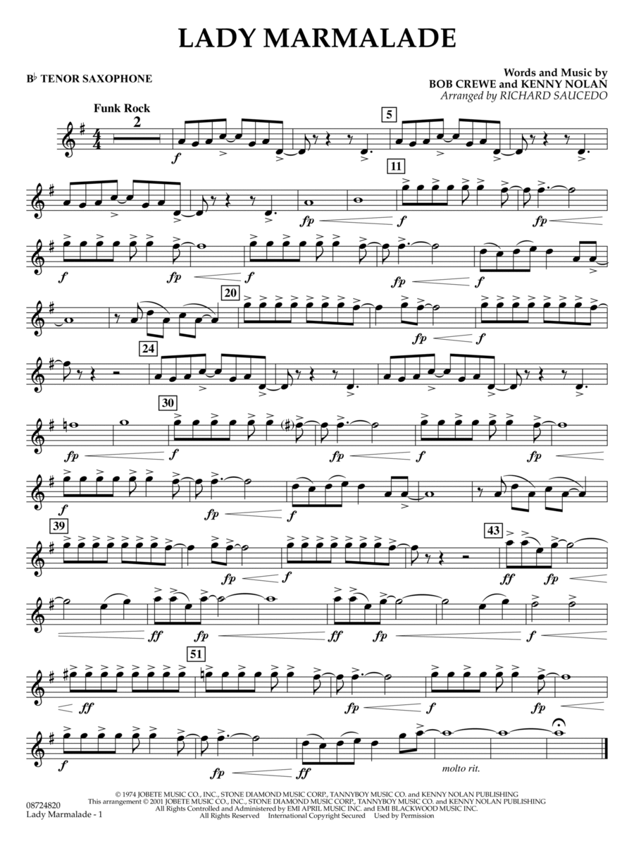 Lady Marmalade (from Moulin Rouge) (arr. Richard Saucedo) - Bb Tenor Saxophone Concert Band scores gallery preview page 1