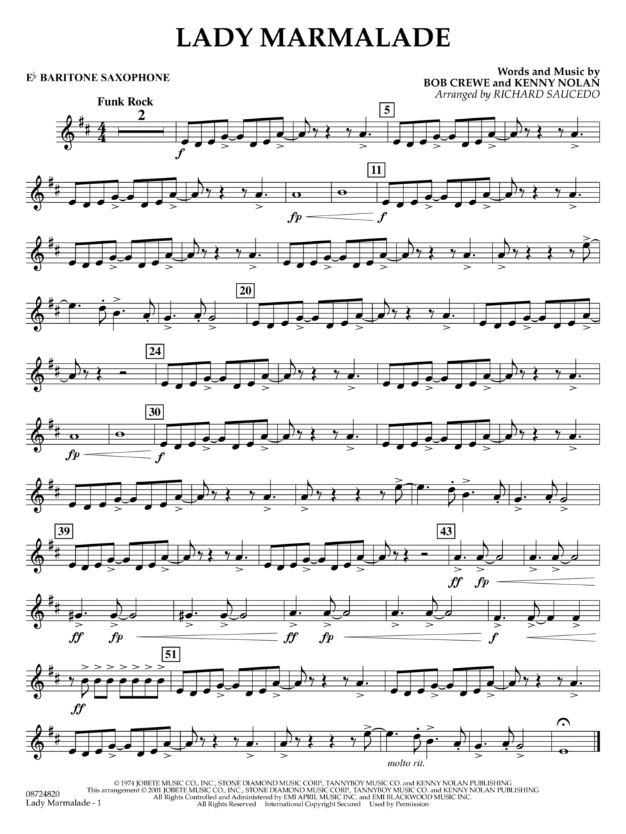 Lady Marmalade (from Moulin Rouge) (arr. Richard Saucedo) - Eb Baritone Saxophone Concert Band scores gallery preview page 1