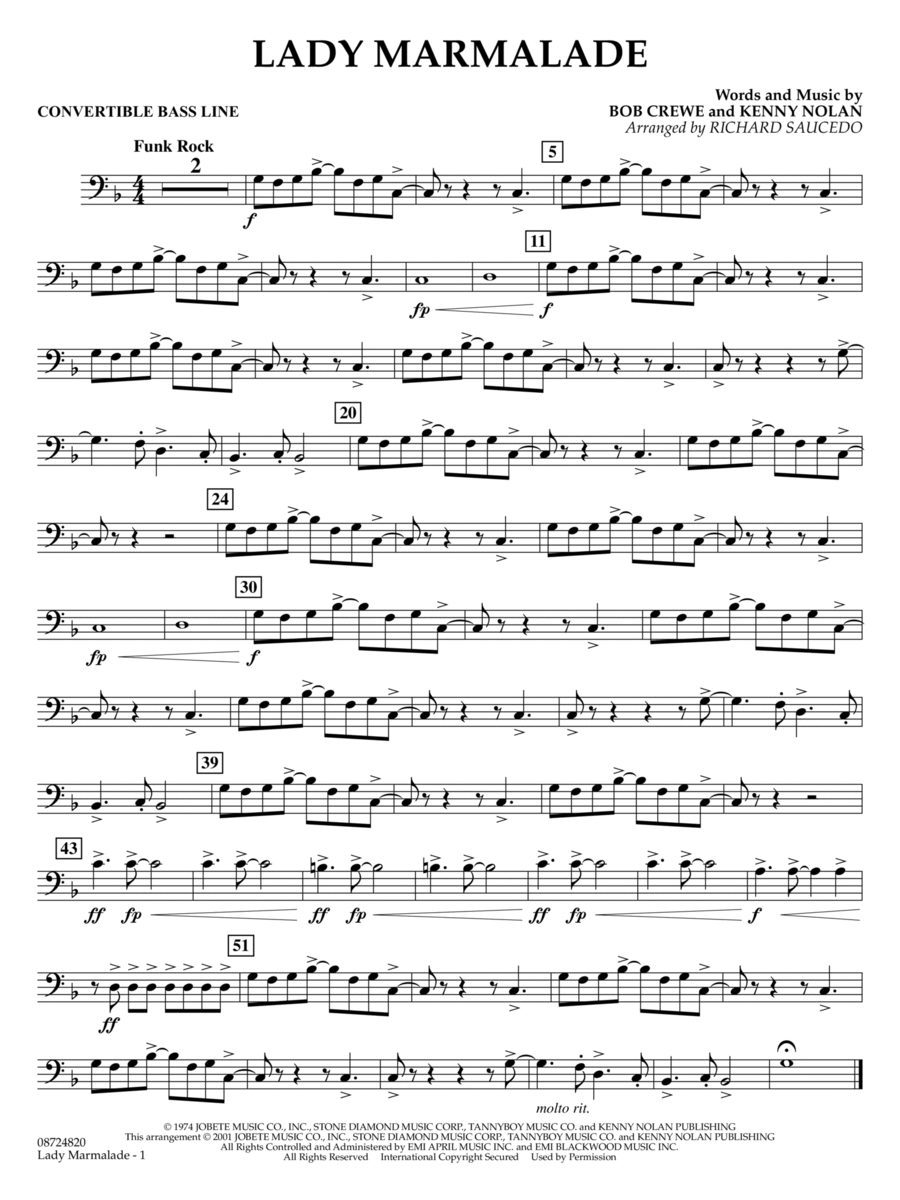 Lady Marmalade (from Moulin Rouge) (arr. Richard Saucedo) - Convertible Bass Line Concert Band scores gallery preview page 1