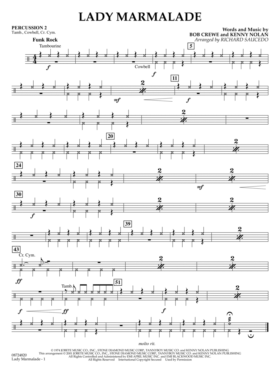 Lady Marmalade (from Moulin Rouge) (arr. Richard Saucedo) - Percussion 2 Concert Band scores gallery preview page 1