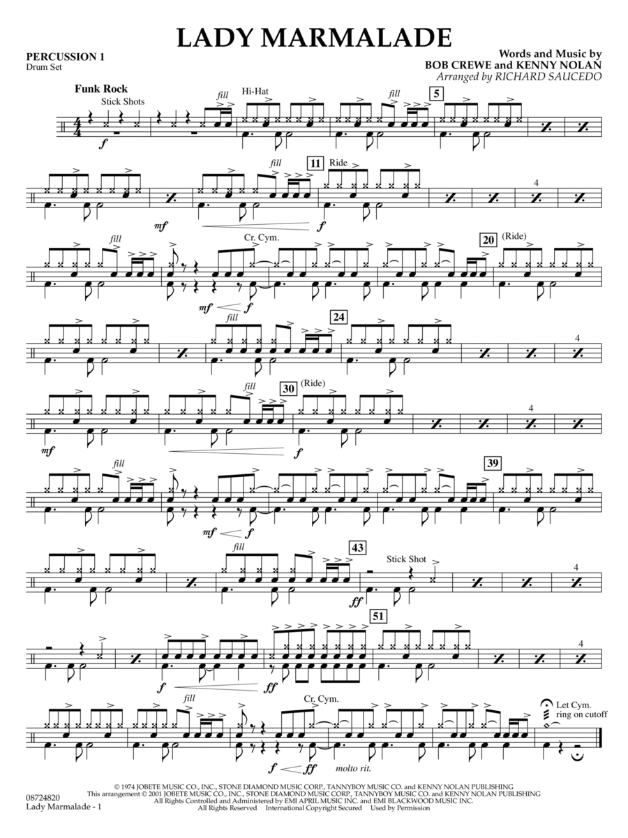 Lady Marmalade (from Moulin Rouge) (arr. Richard Saucedo) - Percussion 1 Concert Band scores gallery preview page 1