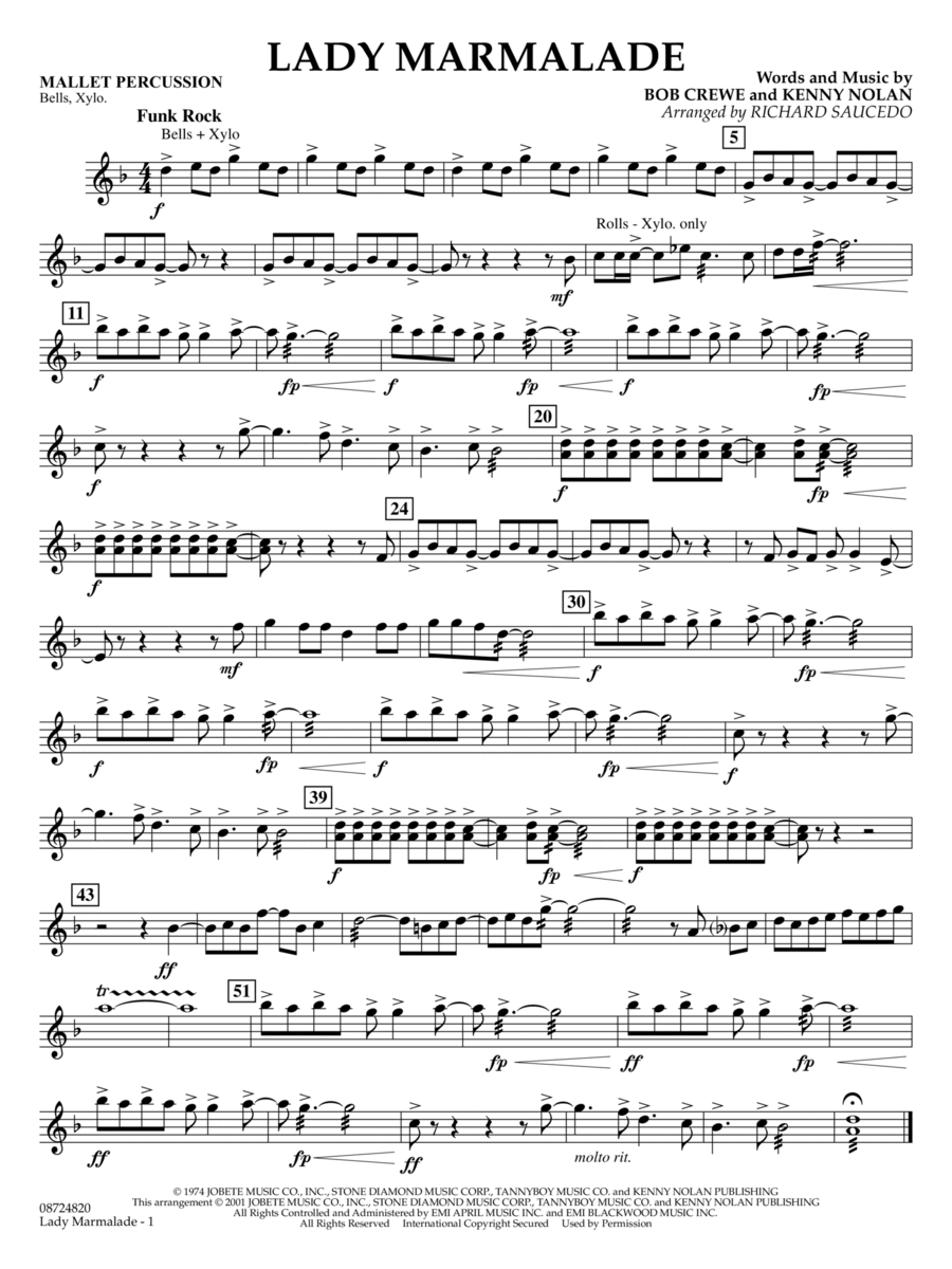 Lady Marmalade (from Moulin Rouge) (arr. Richard Saucedo) - Mallet Percussion Concert Band scores gallery preview page 1