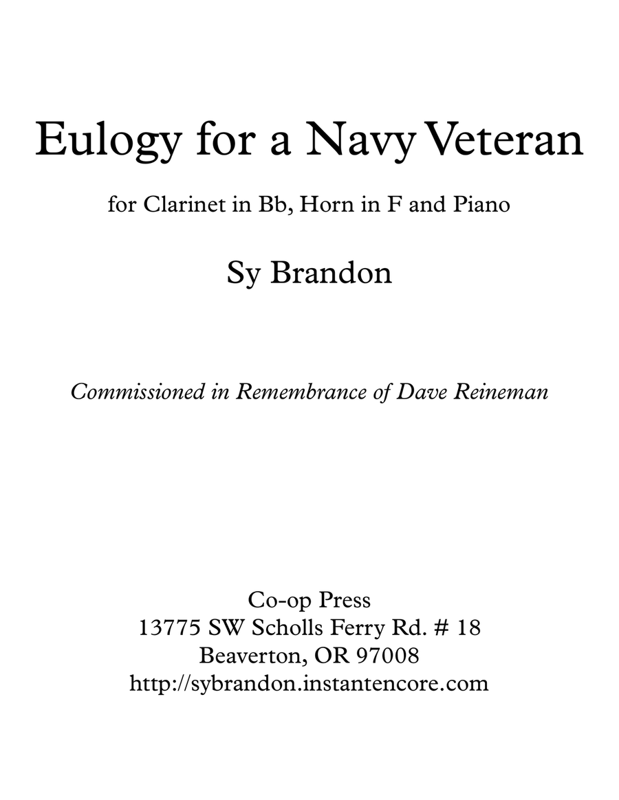 Eulogy for Navy Veteran for Clarinet, Horn and Piano Clarinet scores gallery preview page 1