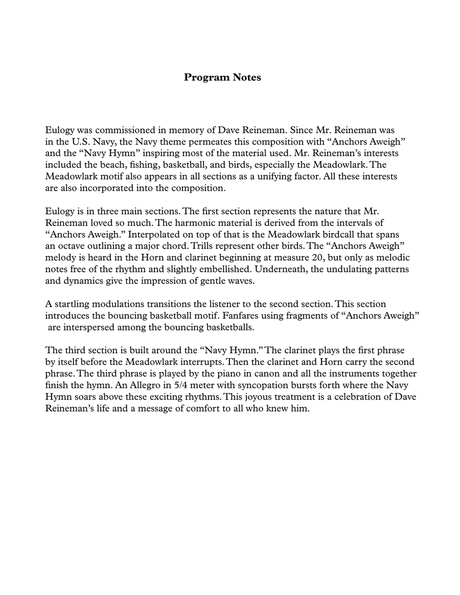 Eulogy for Navy Veteran for Clarinet, Horn and Piano Clarinet scores gallery preview page 2