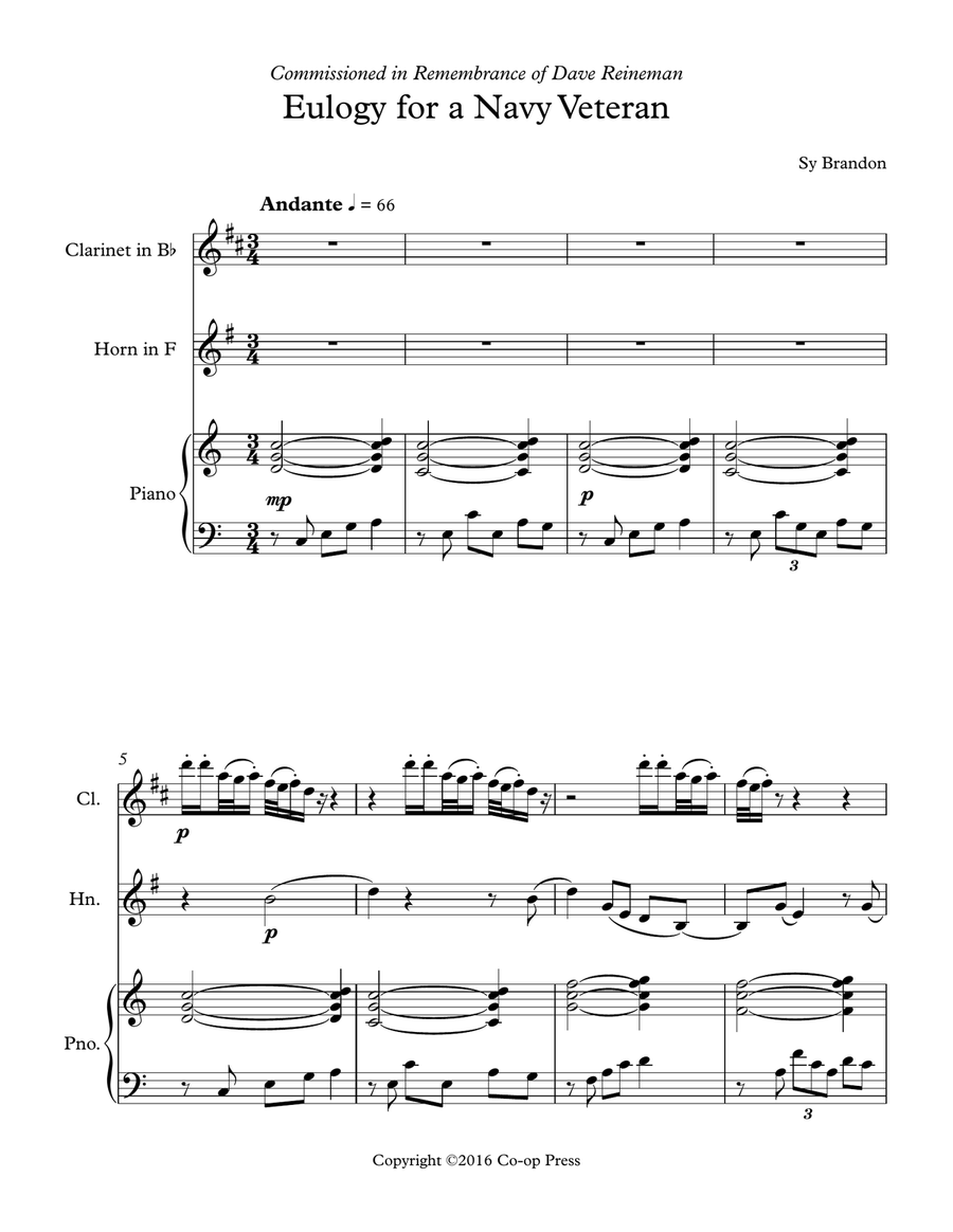 Eulogy for Navy Veteran for Clarinet, Horn and Piano Clarinet scores gallery preview page 3