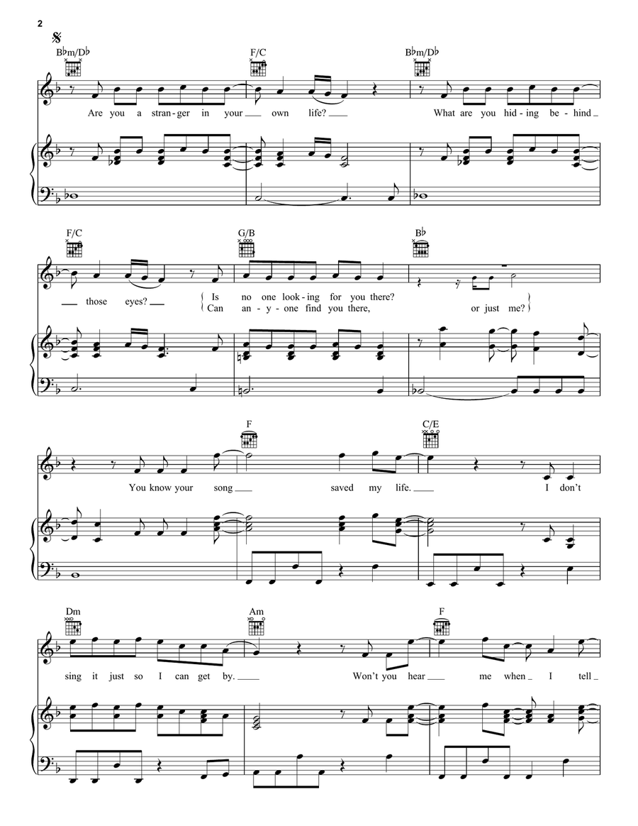 Your Song Saved My Life (from Sing 2) Piano, Vocal, Guitar scores gallery preview page 2
