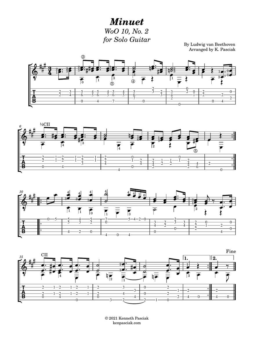 Minuet, WoO 10, No. 2 by Beethoven (for Solo Guitar) Acoustic Guitar scores gallery preview page 3