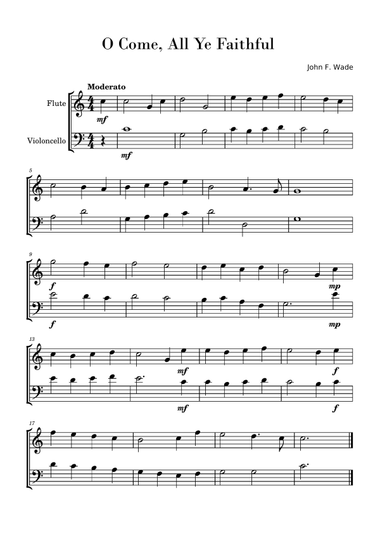 O Come, All Ye Faithful (Easy Flute and Cello Duo)