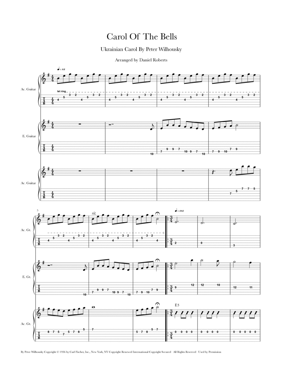 Carol Of The Bells Guitar Tablature scores gallery preview page 1