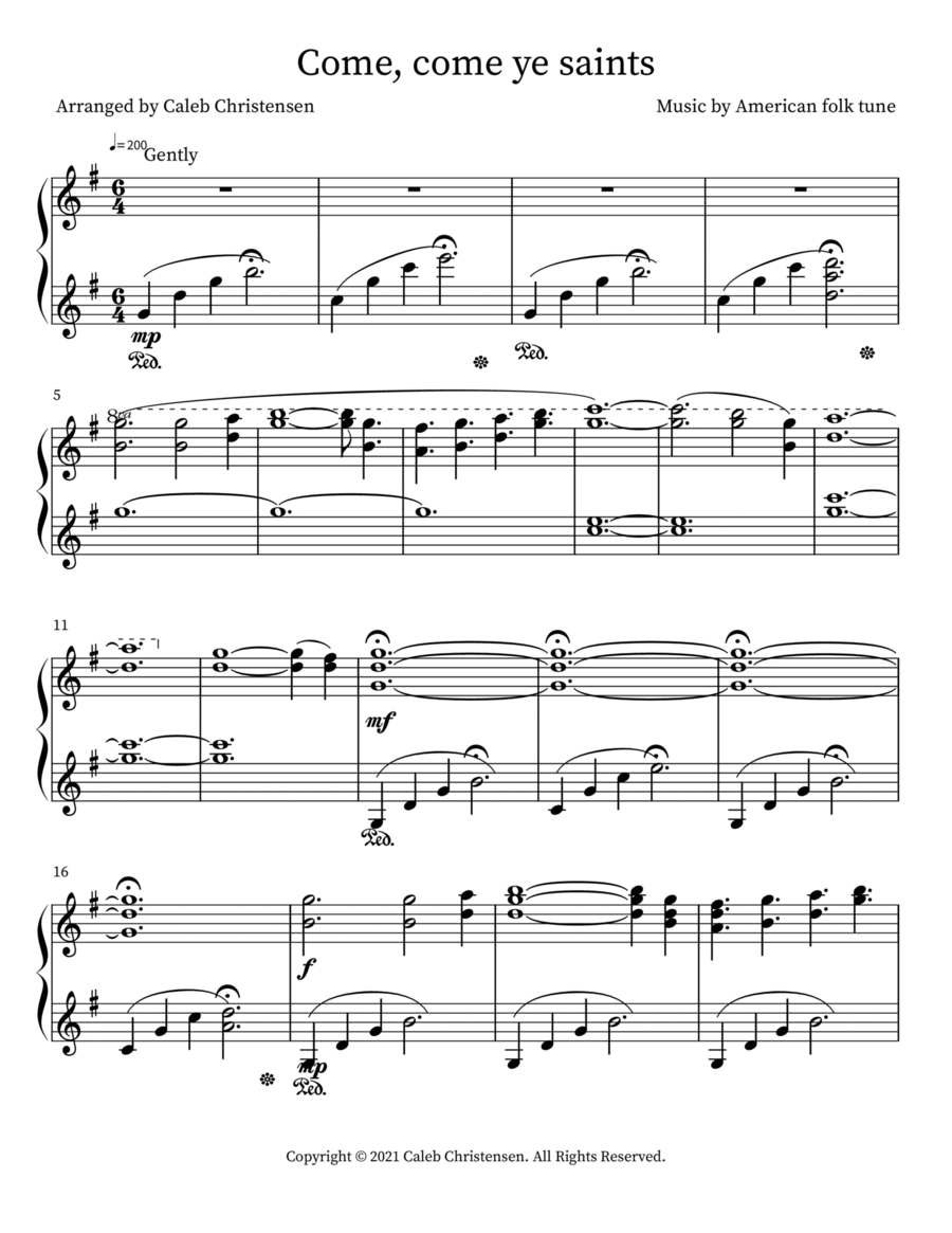 Come, come ye saints Come, come ye saints Piano Solo scores gallery preview page 1
