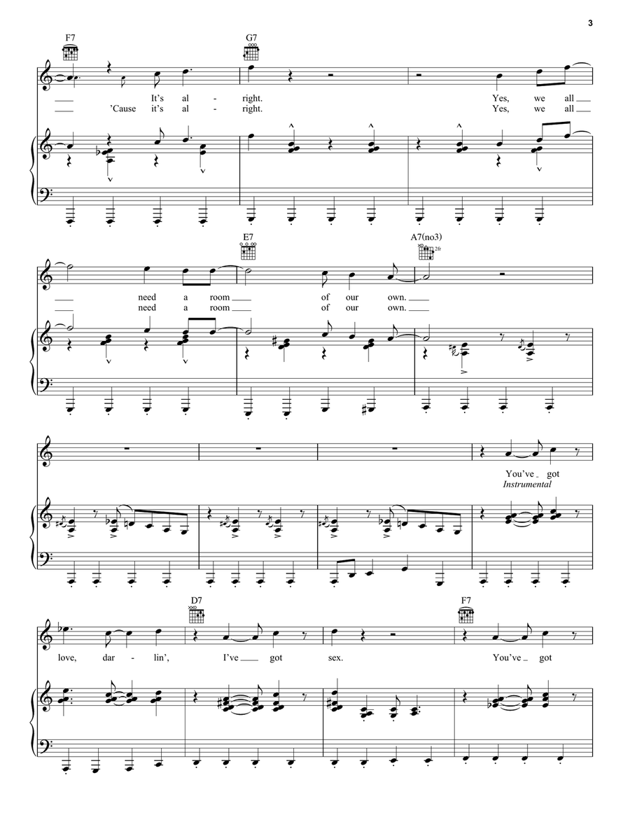 A Room Of Our Own Piano, Vocal, Guitar scores gallery preview page 3