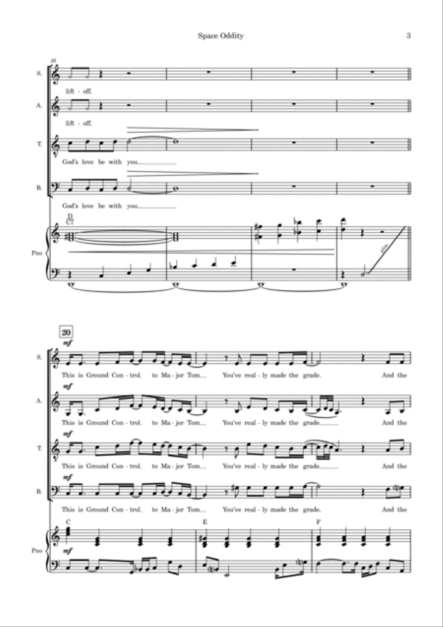 Space Oddity (arr. Tim Allen) - Full Score by David Bowie Choir - Digital Sheet Music page 3